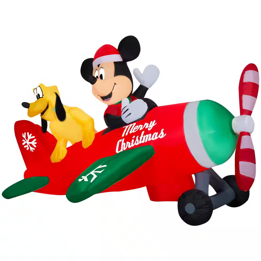 53.94 In. H X 74.41 In. W X 77.95 In. L Christmas Animated Airblown-Mickey and Pluto Clubhouse Airplane Scene W/Leds