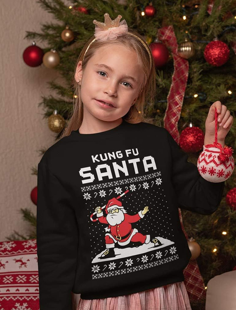 Kung Fu Santa Kids Ugly Christmas Sweatshirt Funny Long Sleeve Tshirtsmall Gray