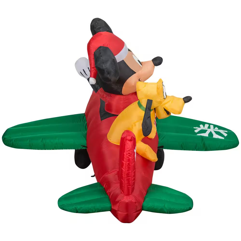 53.94 In. H X 74.41 In. W X 77.95 In. L Christmas Animated Airblown-Mickey and Pluto Clubhouse Airplane Scene W/Leds